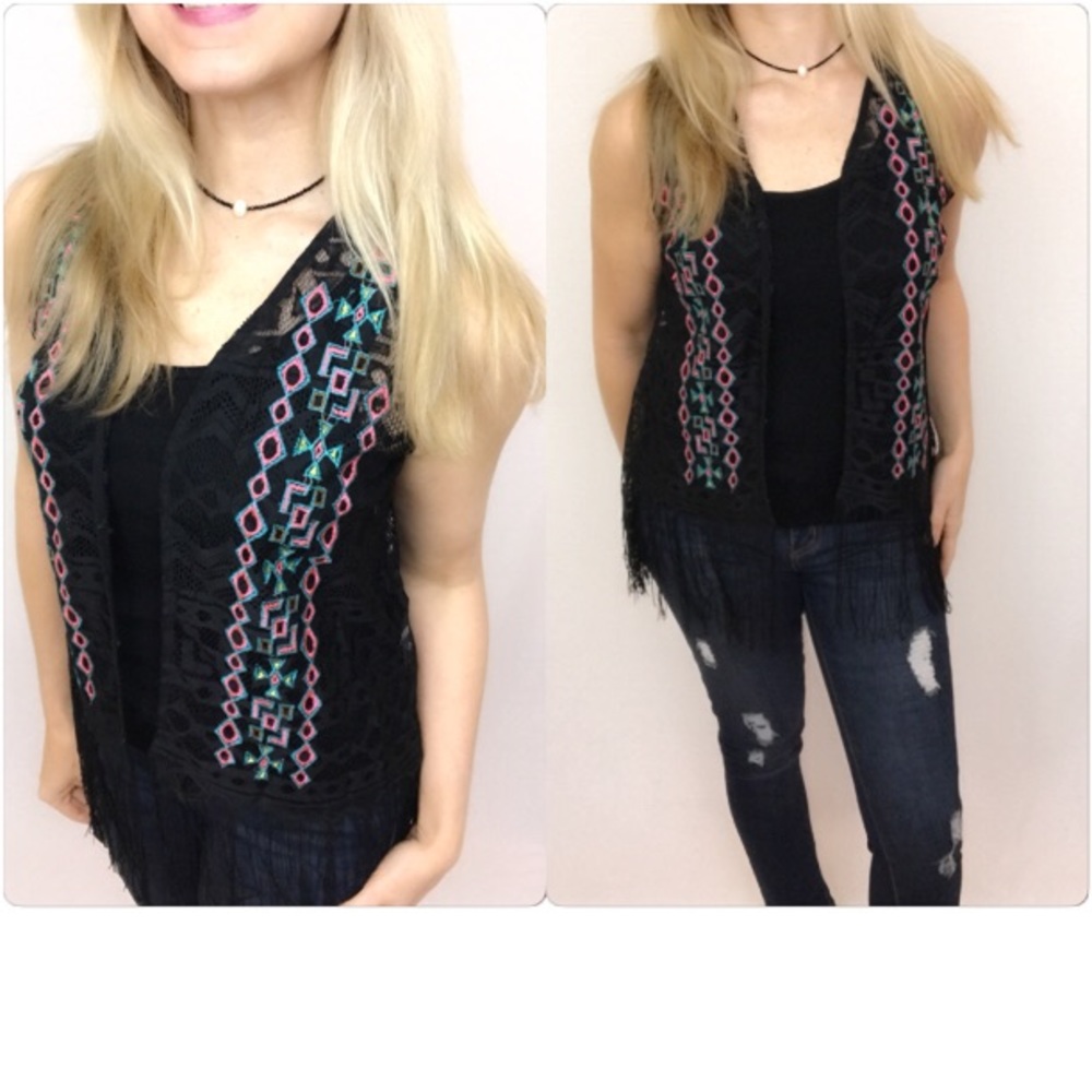 Fun & Flirty Bohemian Fringe Lace Vest Sold - Picture 2 of 8