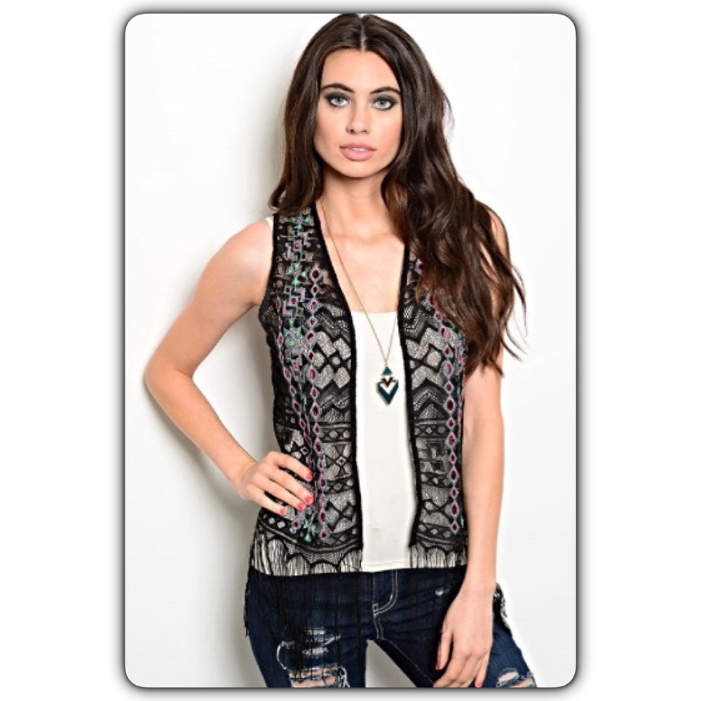 Fun & Flirty Bohemian Fringe Lace Vest Sold - Picture 4 of 8