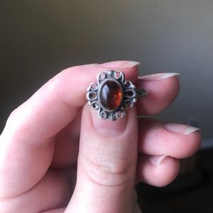 Vintage real amber and sterling silver ring