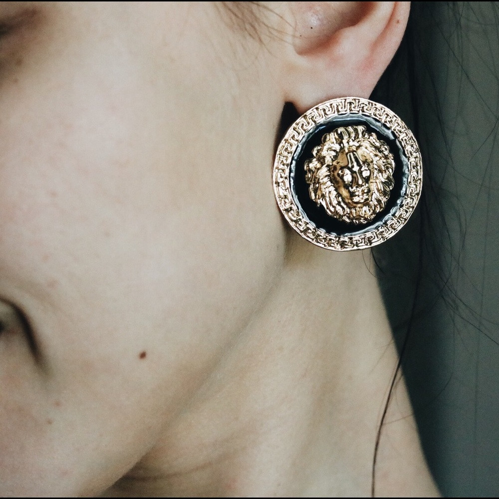 Lion Medallion Earrings