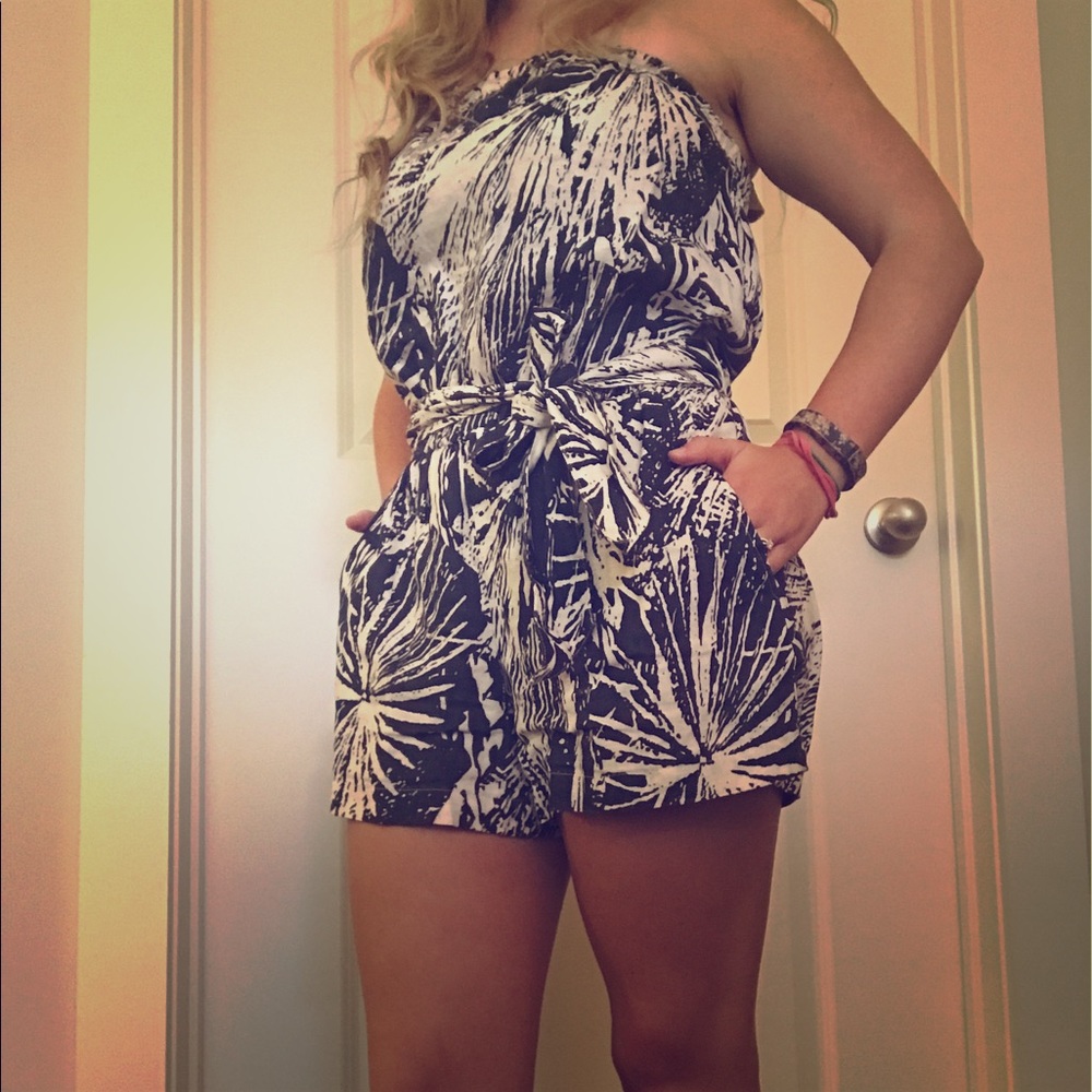 Navy and Cream Firework/Palm Romper