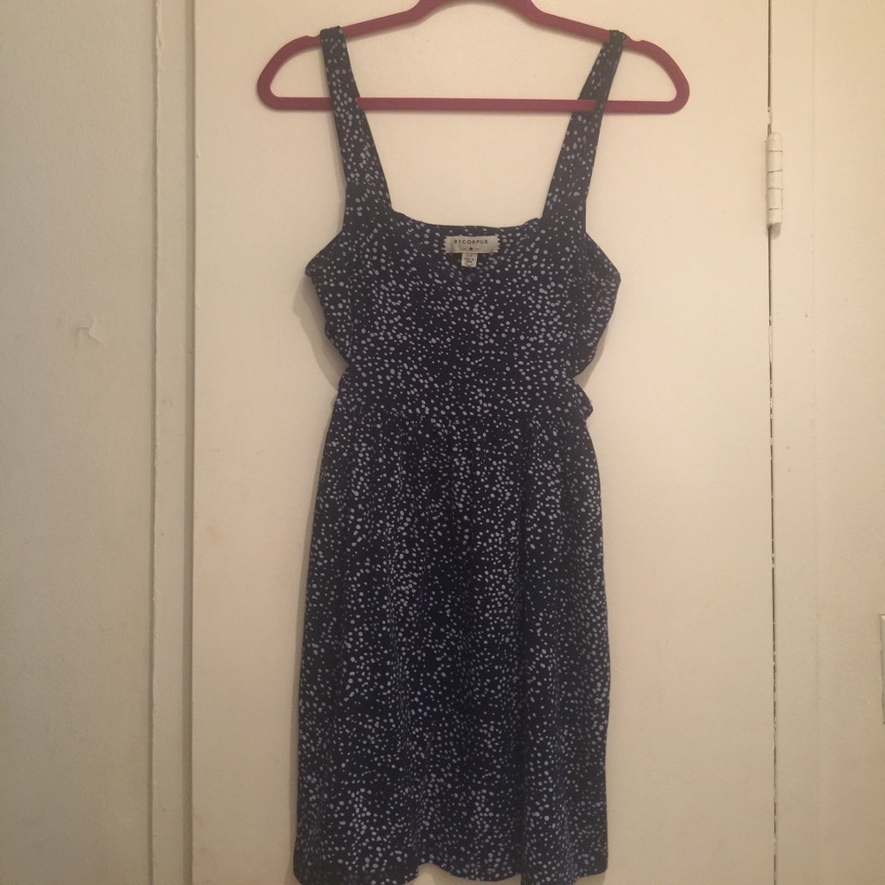 Blue Dotted Dress with Cut-out Sides