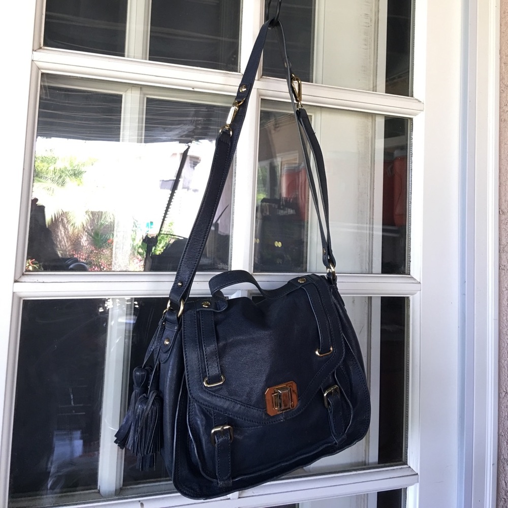 Juicy Couture Blue Leather Satchel Tassels Medium