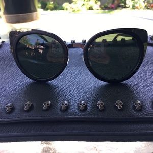 Cat Eye Metal Chrome Sunglasses Green Lenses