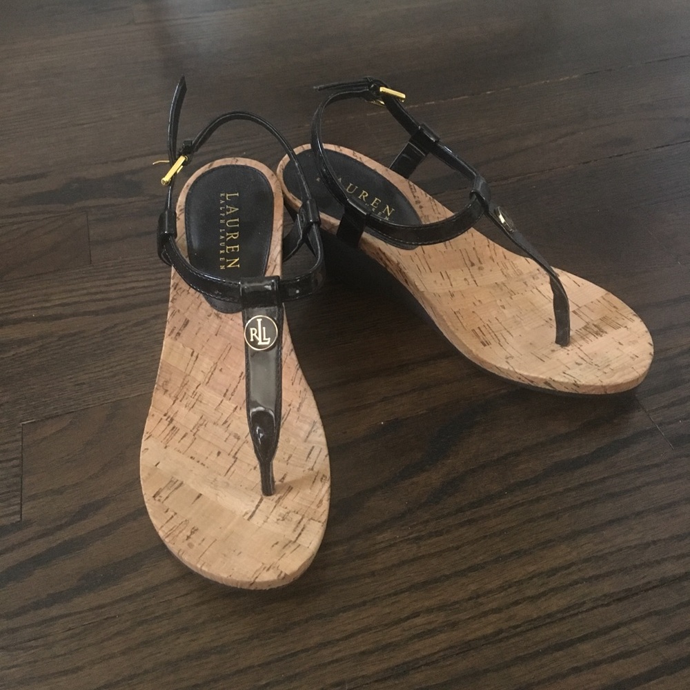 Ralph Lauren black patent wedge sandals