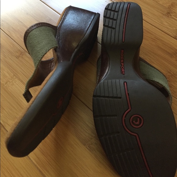 CAMOUFLAGE GREEN THONGS WITH BROWN LEATHER TRIM - Picture 4 of 5