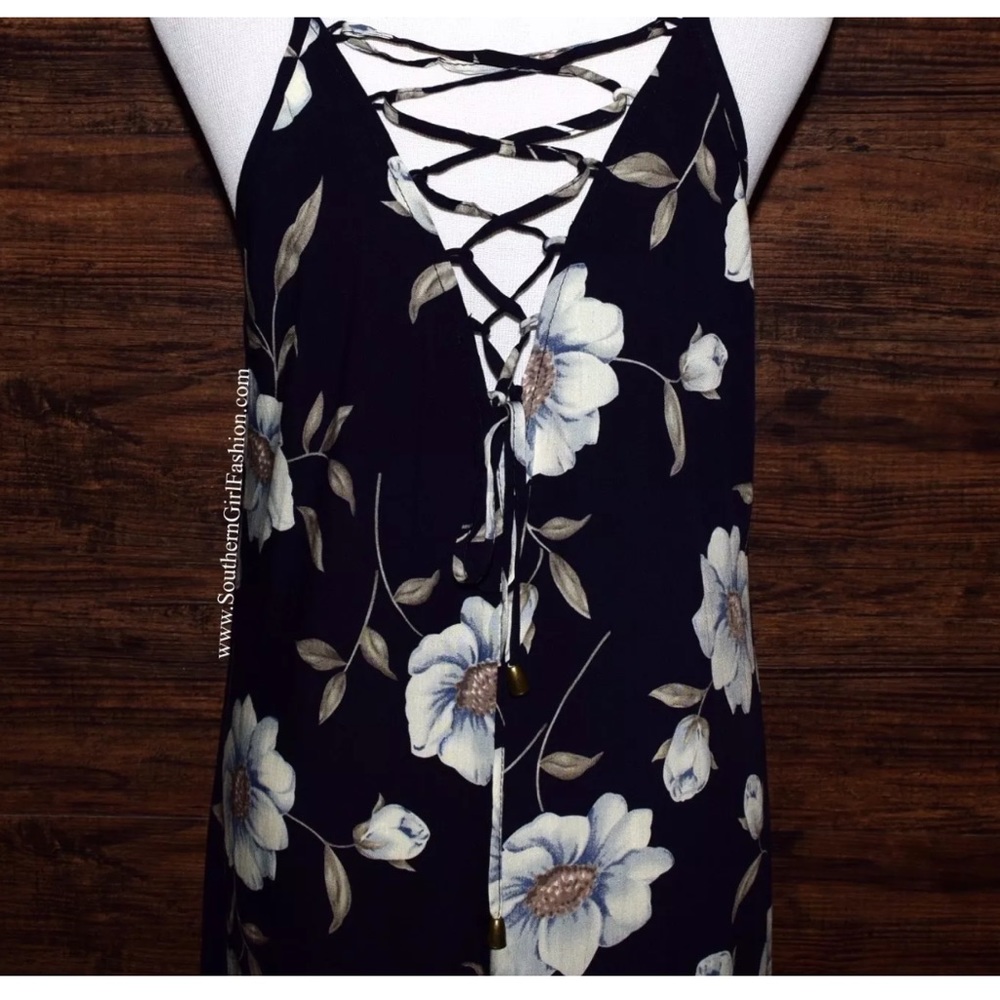 LACE UP MAXI Floral Printed Dress Long Draped Gown