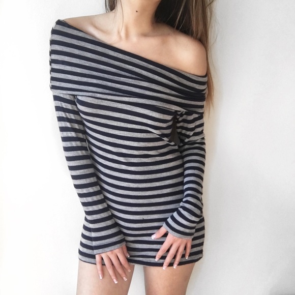 Forever 21 striped off shoulder tunic M - Picture 1 of 2