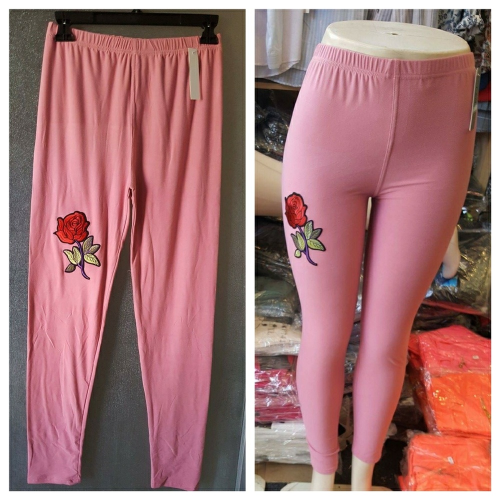 💛⚘New Arrival Embroidered Pink leggings - Picture 1 of 4