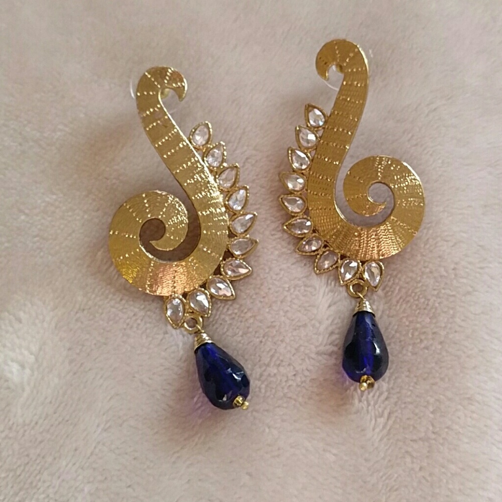 Indian gold and white stone earrings