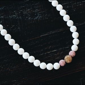 White Jade & Swarovski Crystal Beaded Necklace