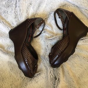 Vintage Miu Miu Brown Snake Skin Wedges