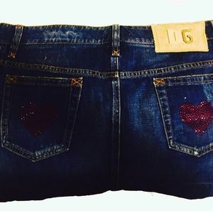 Dolce & Gabbana Denim Skirt w Crystal Heart Patch