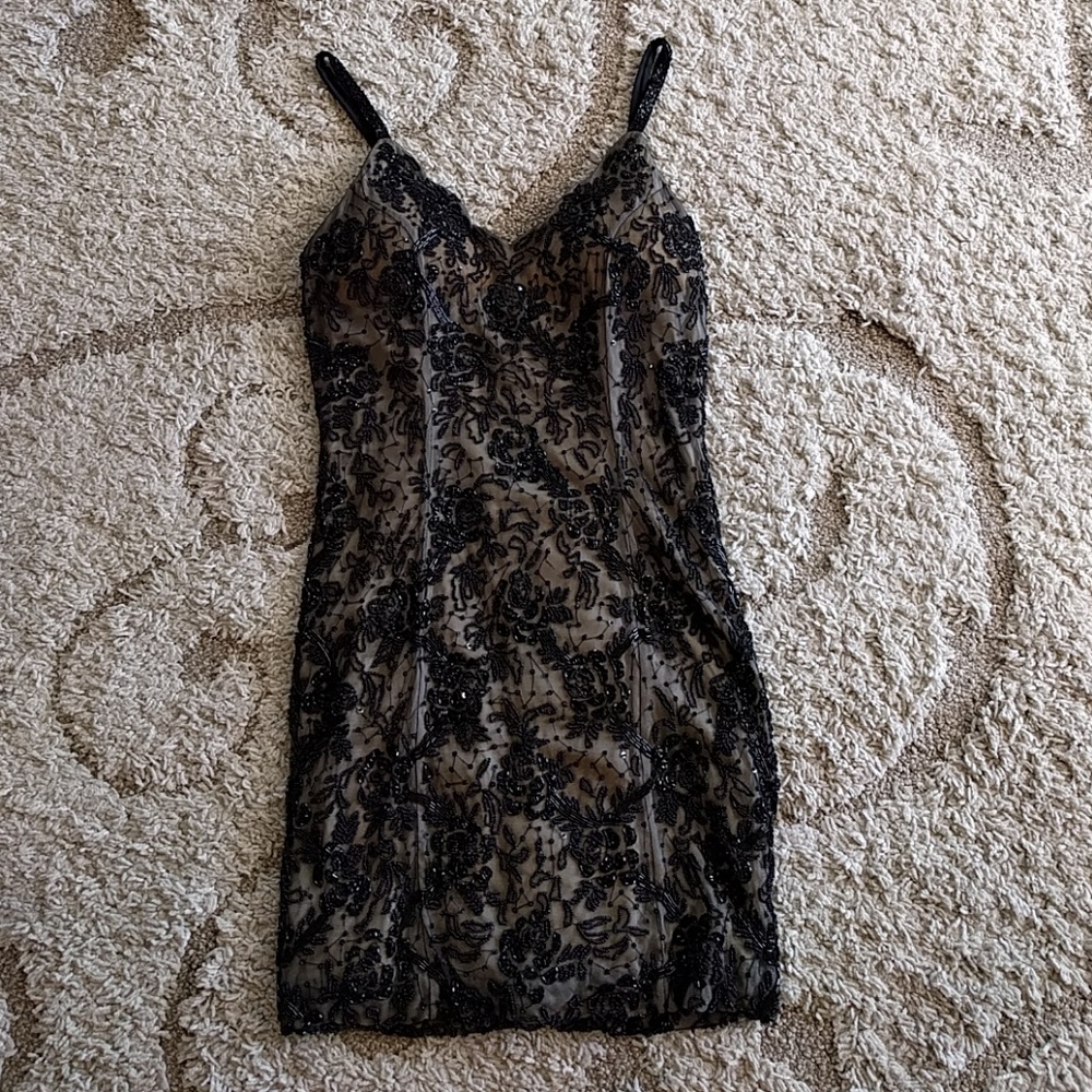 Black beaded cocktail prom dress