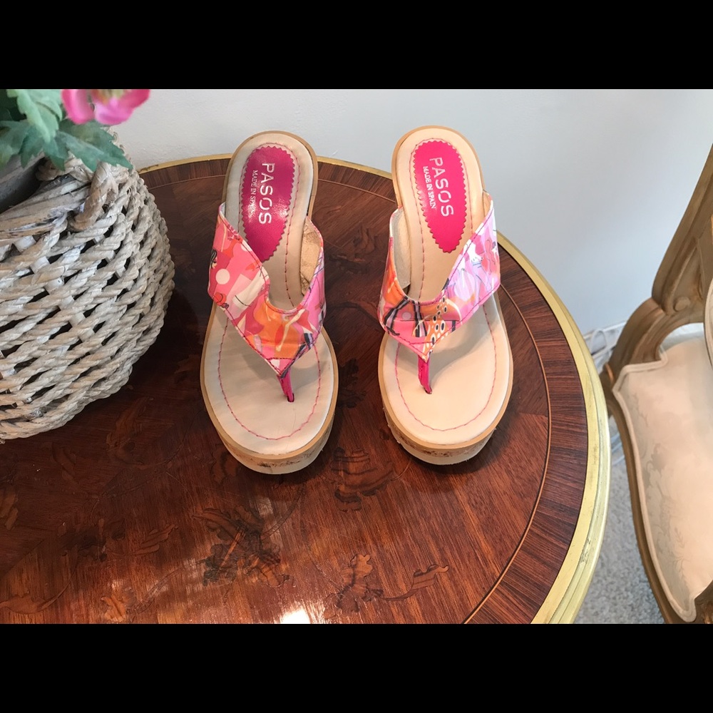 Pasos multicolor wedge cork sandal size 5