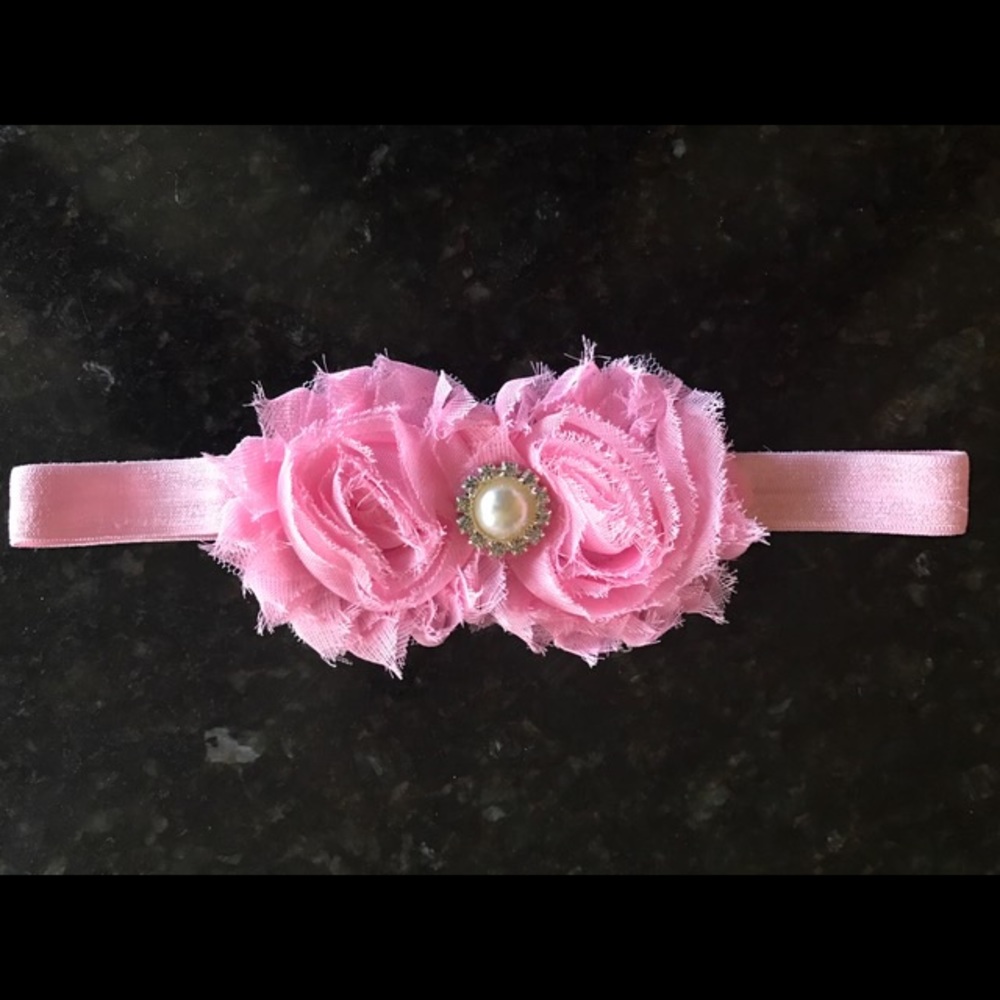 Baby headband pink fabric flower w sparkle center