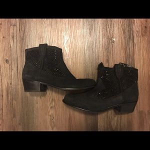 Black booties with rhinestones