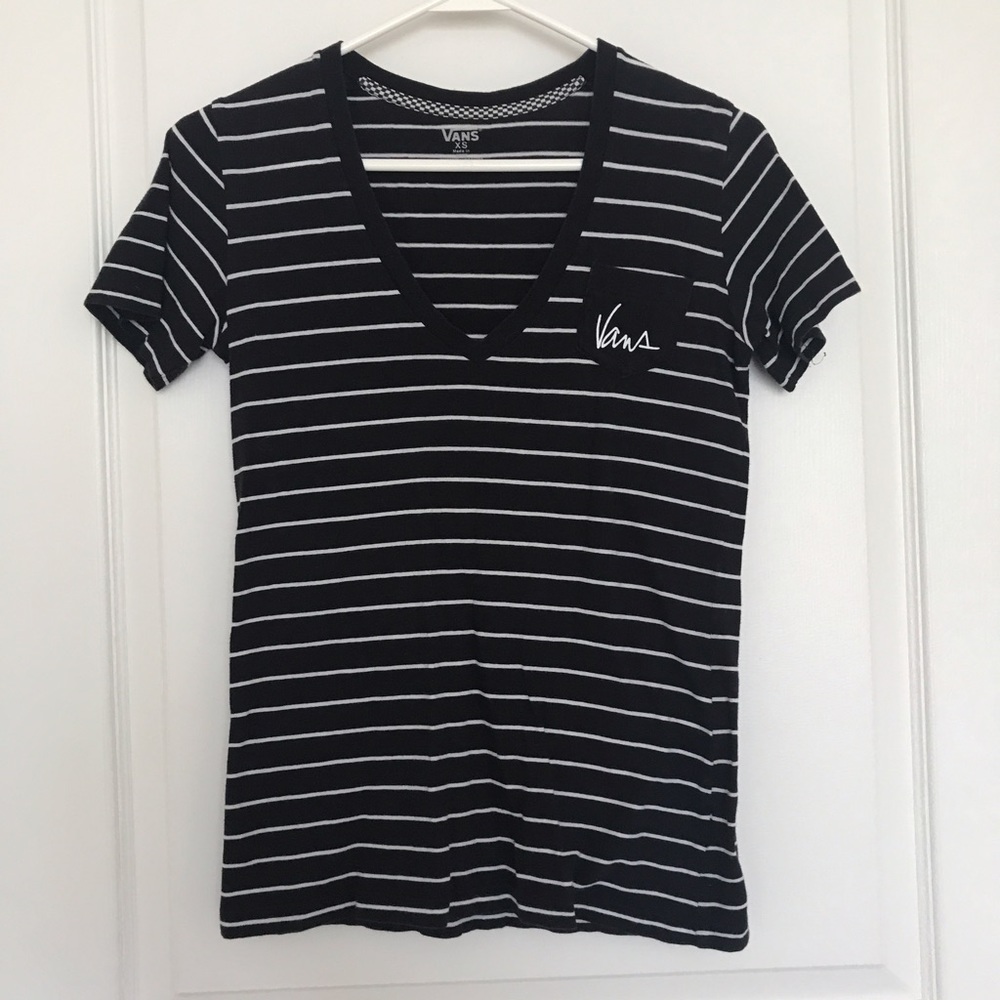 Vans Black White Striped Tee (sz XS)