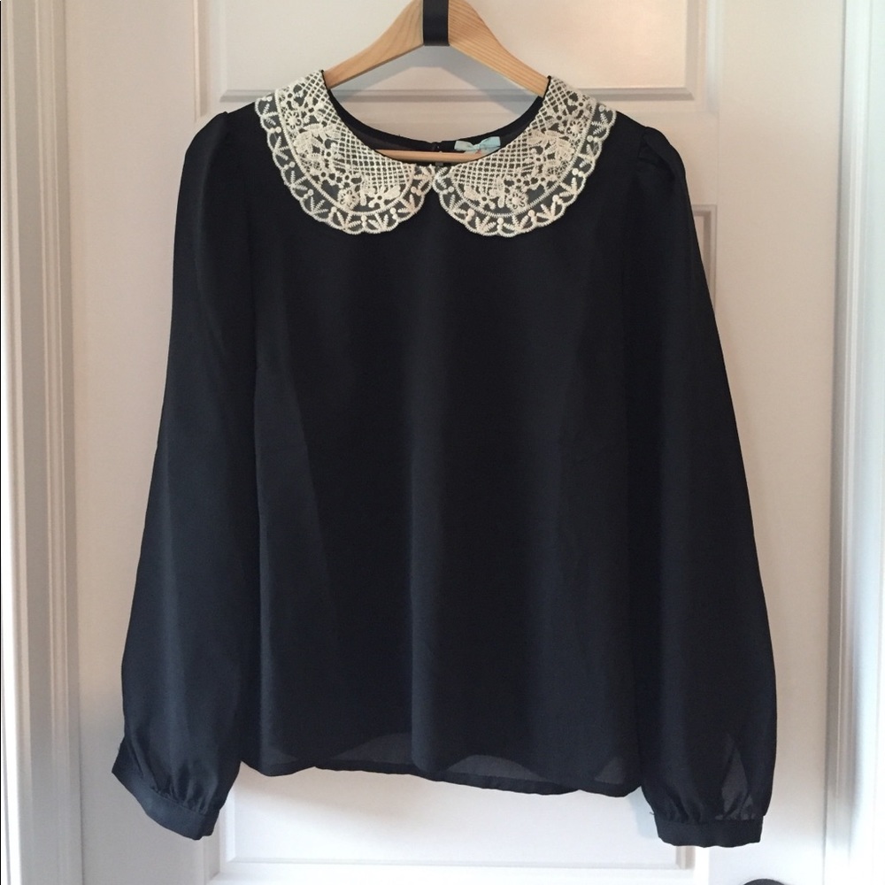 Black blouse with vintage collar