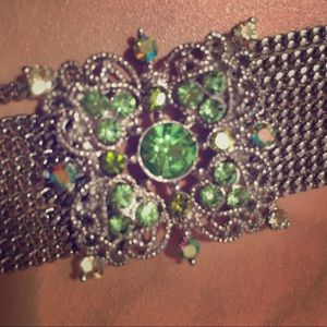 Silver and green chain bracelet