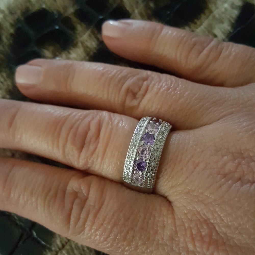Amethyst pink kunzite silver sz 8 ring band nwt