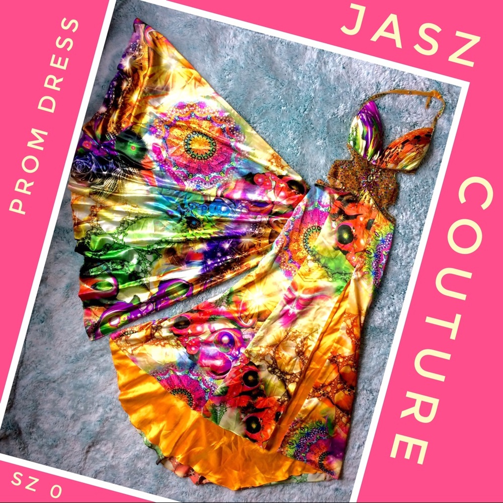 Jasz Couture colorful cut out prom dress