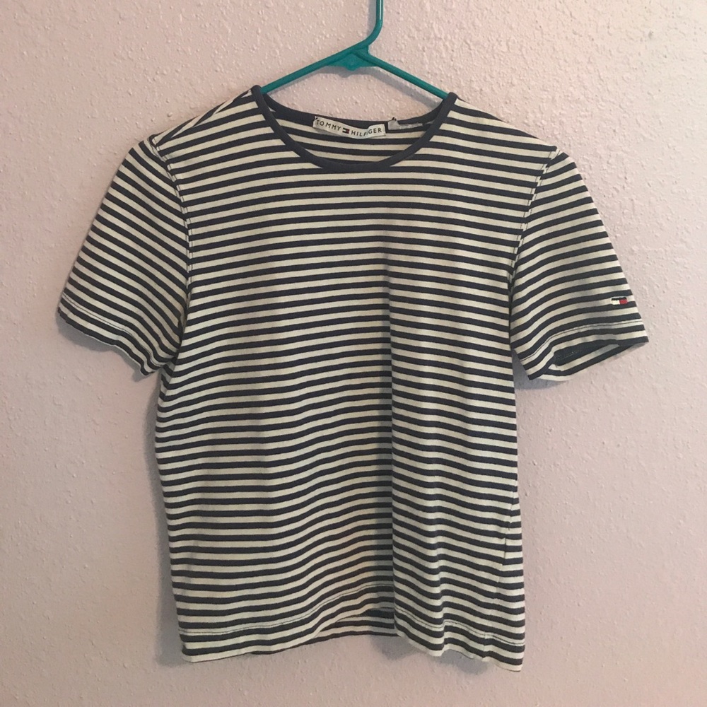 Tommy Hilfiger navy blue and white striped shirt
