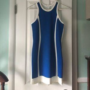 Zara blue short sleeveless dress with white