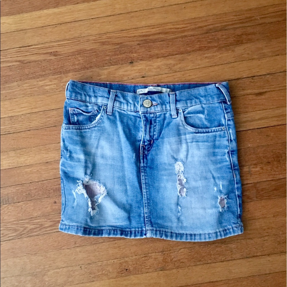 Zara Distressed Jean Mini Skirt