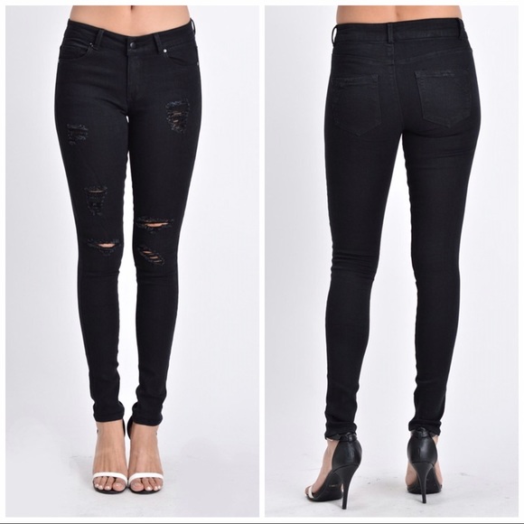 Black Destroyed Skinny Jeans - Picture 3 of 6