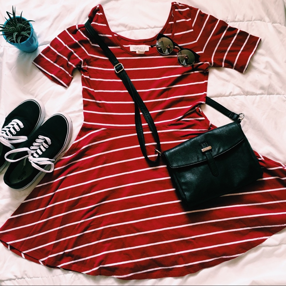 ✨ Burgundy Striped Skater Dress ✨