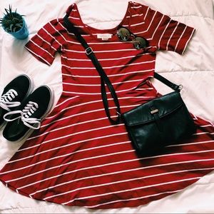 ✨ Burgundy Striped Skater Dress ✨