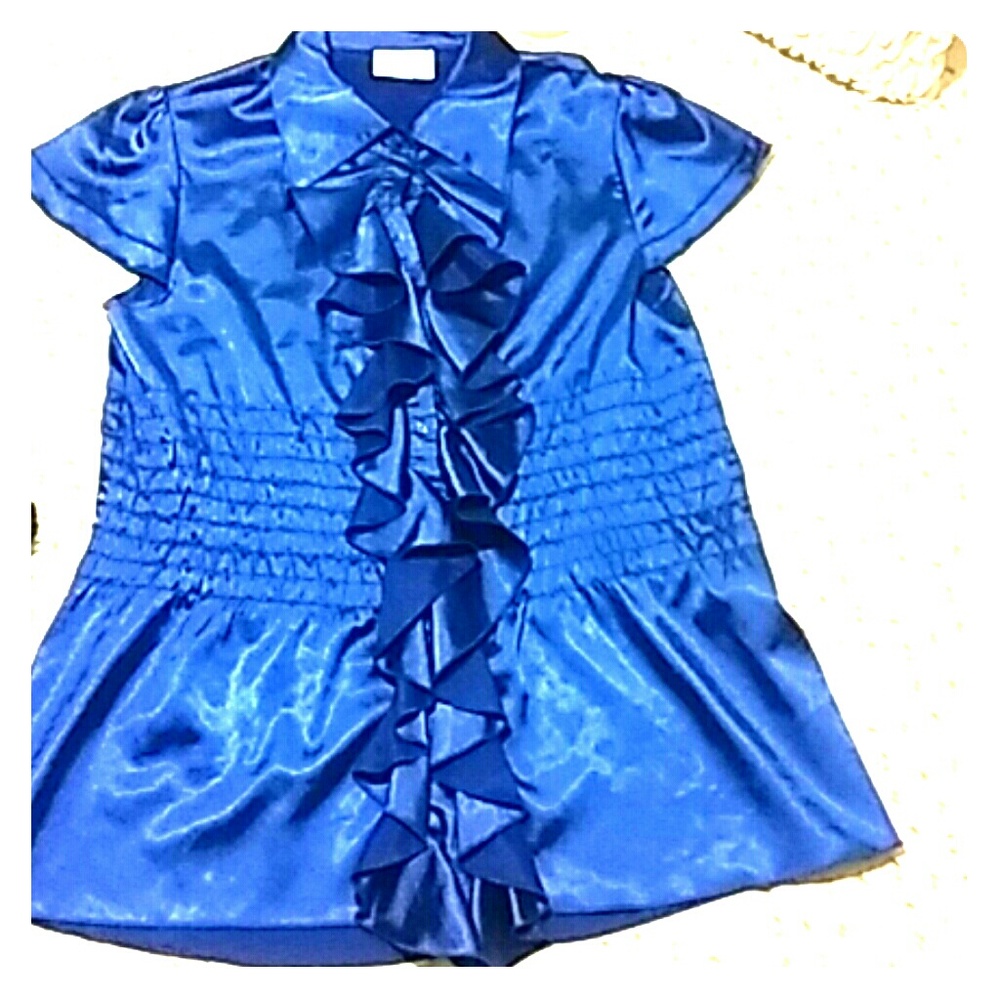 Rich royal blue "silk" ruffled top!