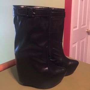 Covered wedge platform short boots.