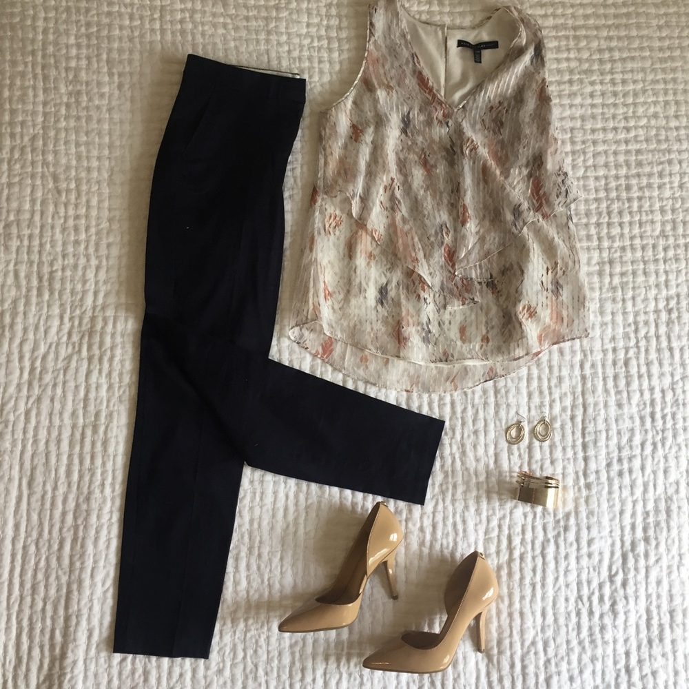 Navy slim-fit ankle pants