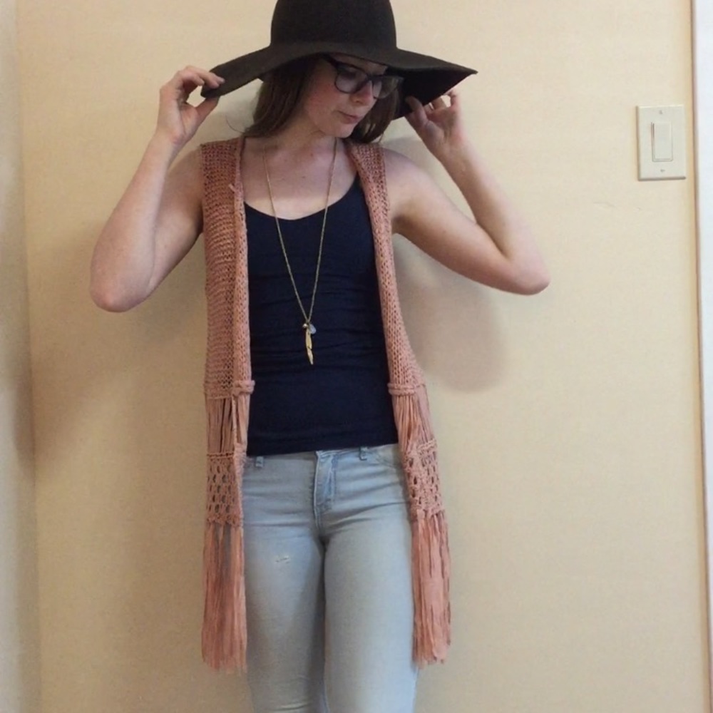 NWOT Crochet Pink Flowy Festival Vest