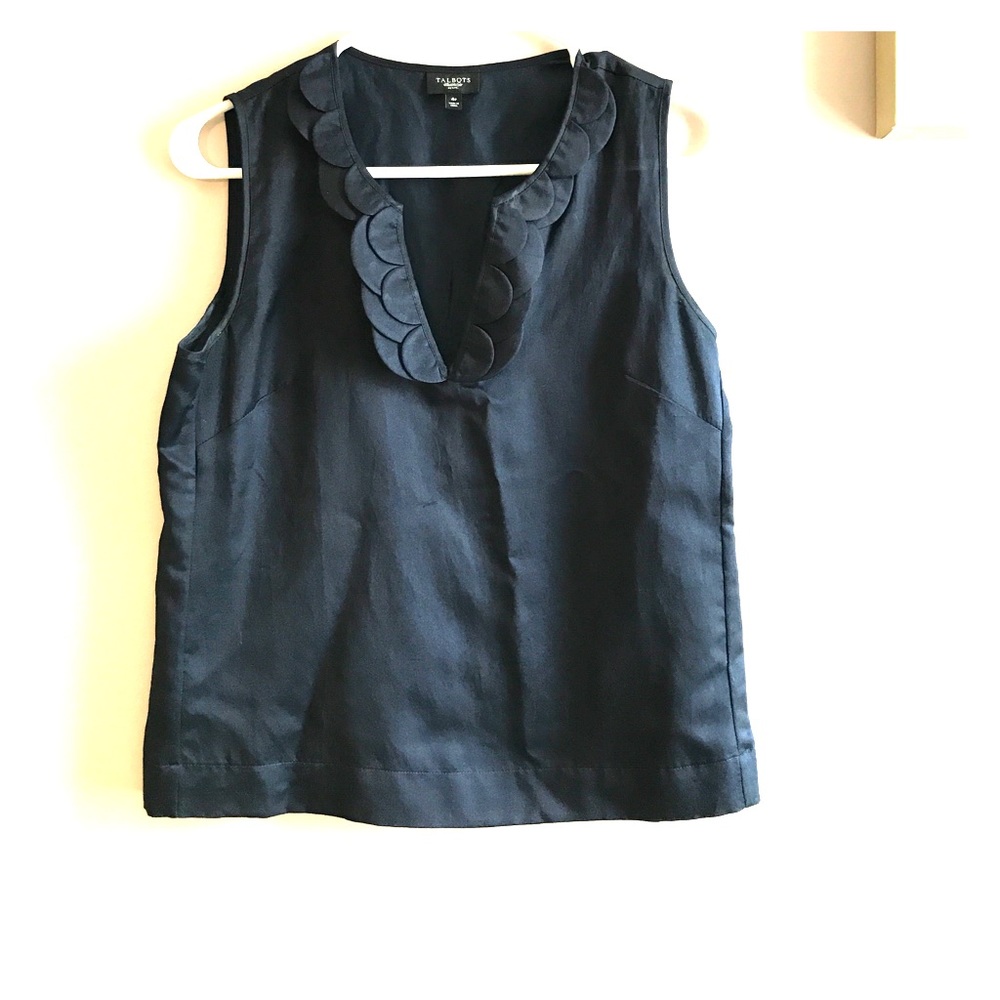 Talbots cotton and silk navy embellished top.