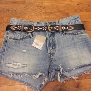 Black aztec inspired print double buckle belt! MED