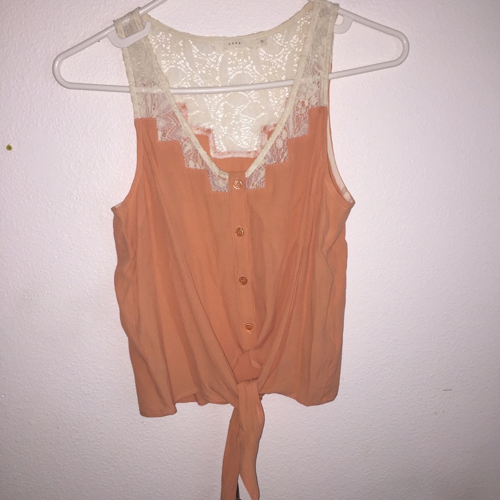 Coral and lace top