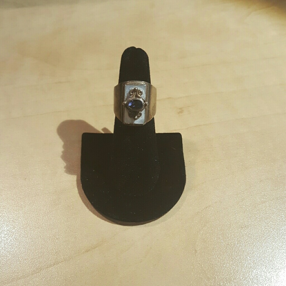 Large silver, white, purple stone ring. Cuffed.