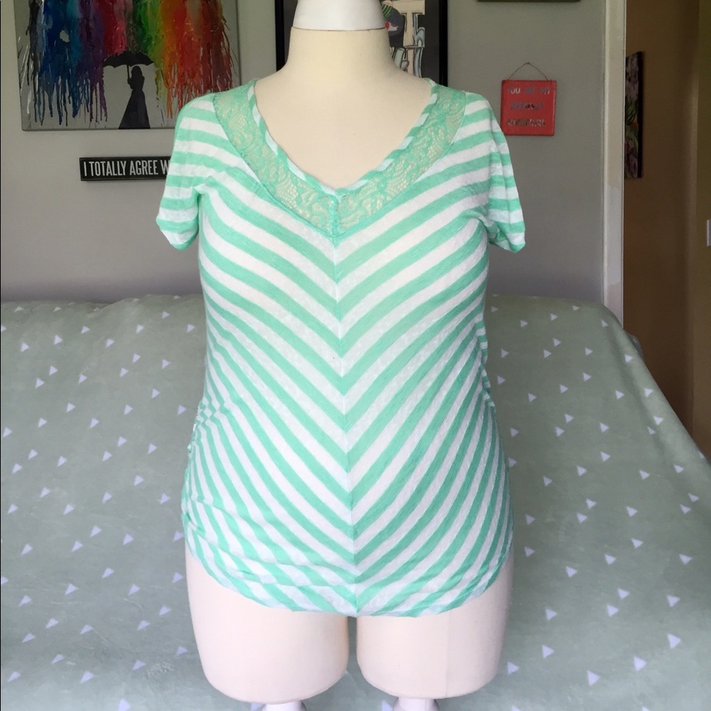 🛍️Maurices Mint Slub Chevron & Lace Tee