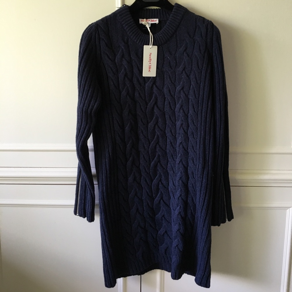 Navy textured-knit dress by See by Chloe