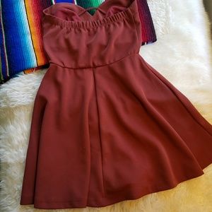 Rust Mini Neoprene Structured Skater Dress