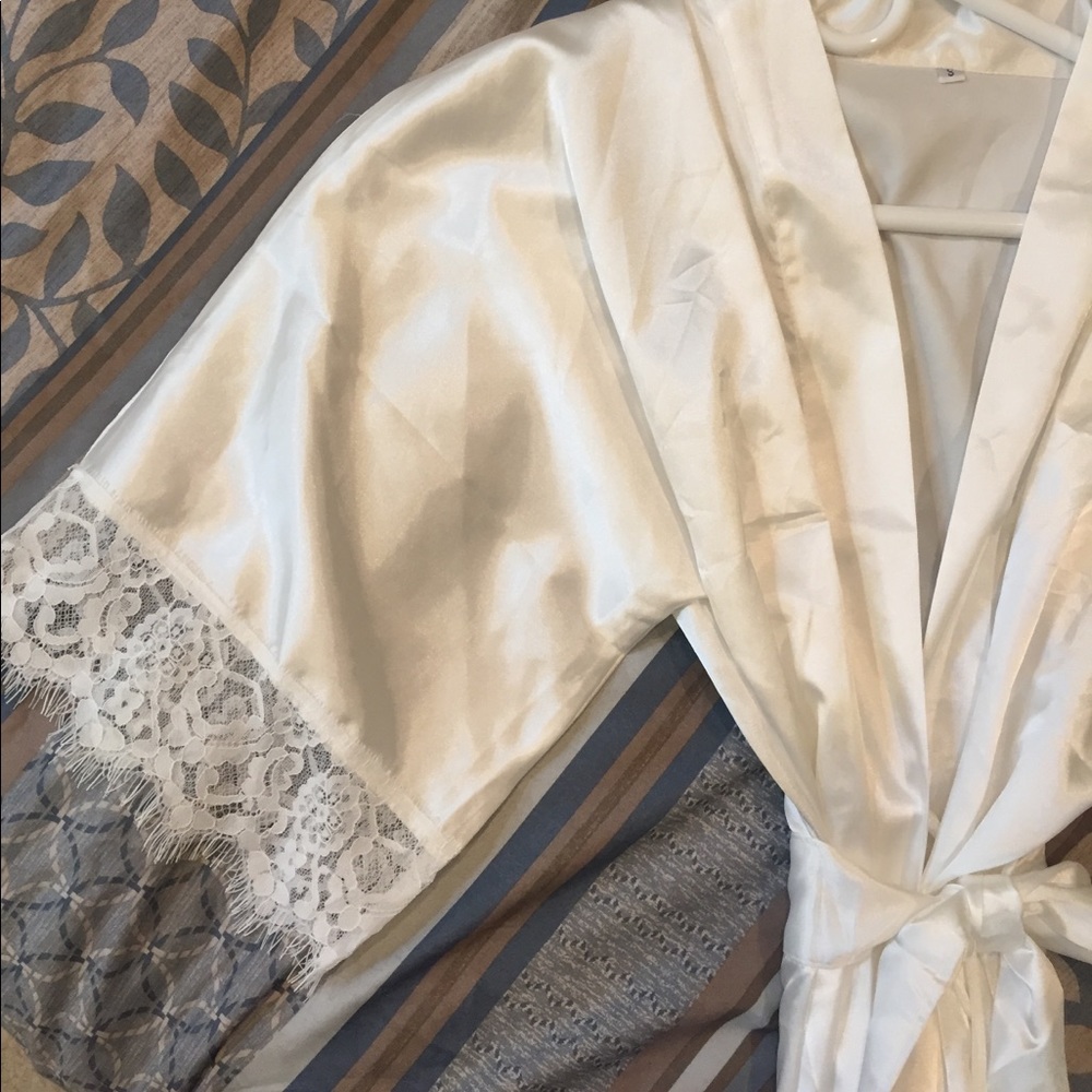 White satin and lace robe.