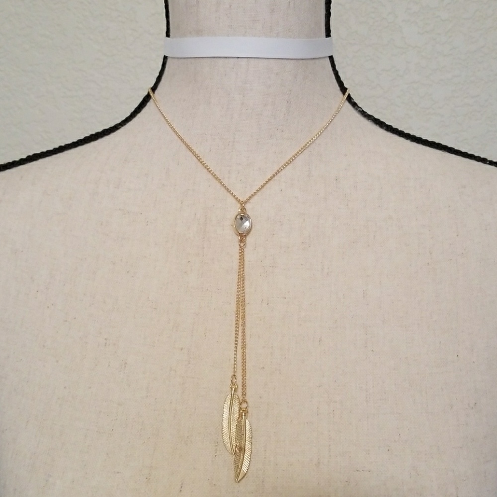 Feather Gem Drop Necklace/Choker