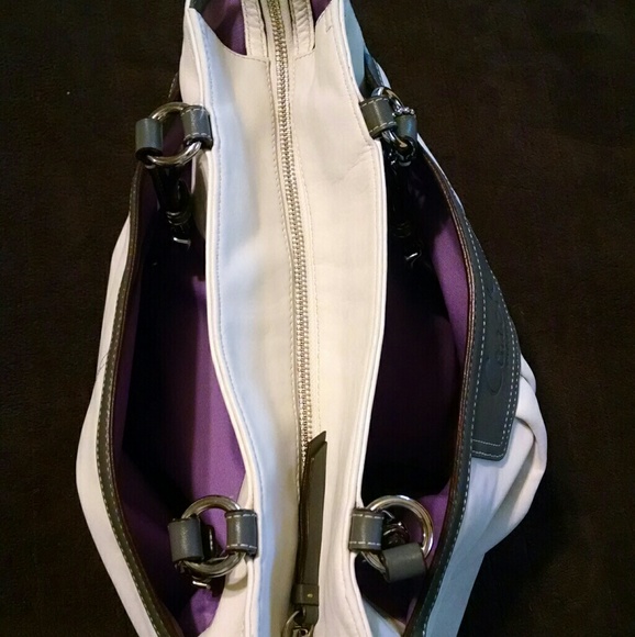 Coach Ivory/Gray Leather Tote - Picture 3 of 8