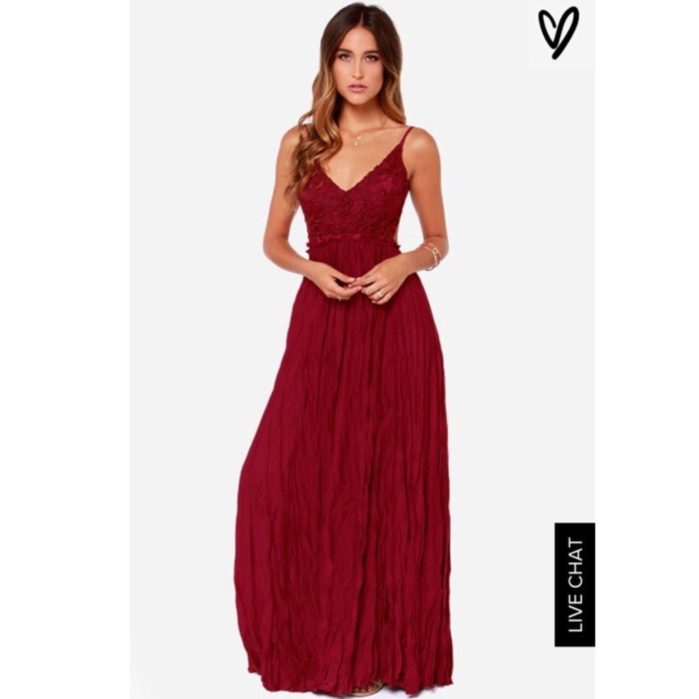 SNOWY MEADOW CROCHETED WINE RED MAXI DRESS