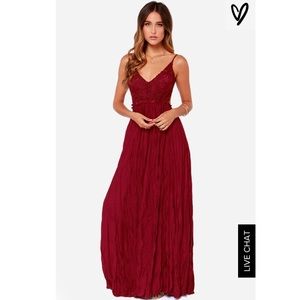 SNOWY MEADOW CROCHETED WINE RED MAXI DRESS