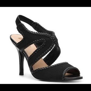 Black linen leather heels sandals