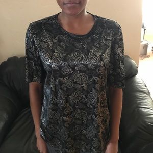 Black metallic flower shirt